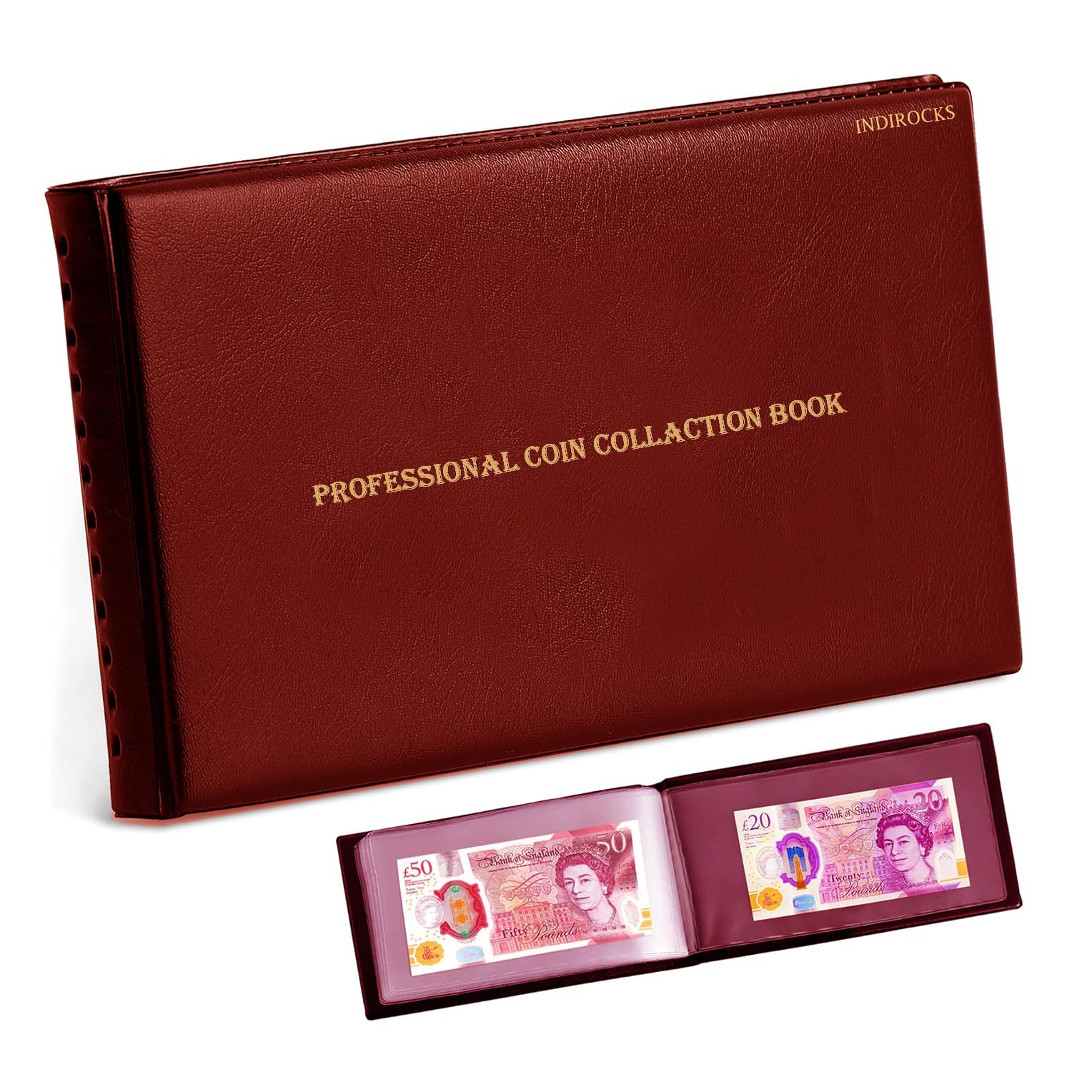 40 Pockets Banknote Currency Collecting Album - 20 Sheets Clear Dollar/Note Bill Holders World Money Storage Book Collection Supplies Double-Sided Pages for Trading Cards Stamps Tickets-Maroon-picture-10