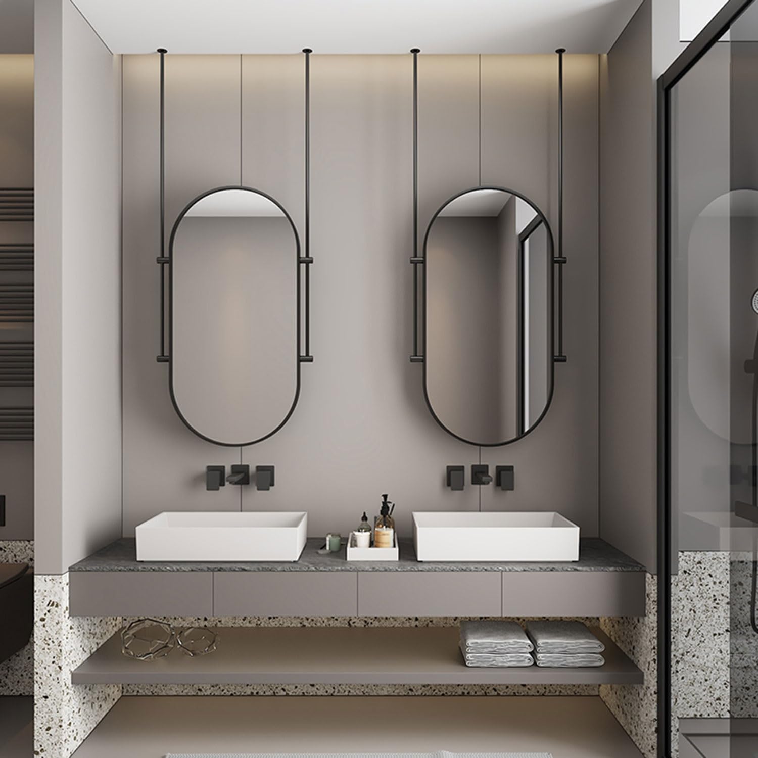 Owalne lustro do makijażu montowane na suficie podświetlane wiszące lustro łazienkowe metalowe lusterko do golenia do domu i hotelu 50 x 80 cm (20 x 32 cale) idealne do sypialni i pielęgnacji