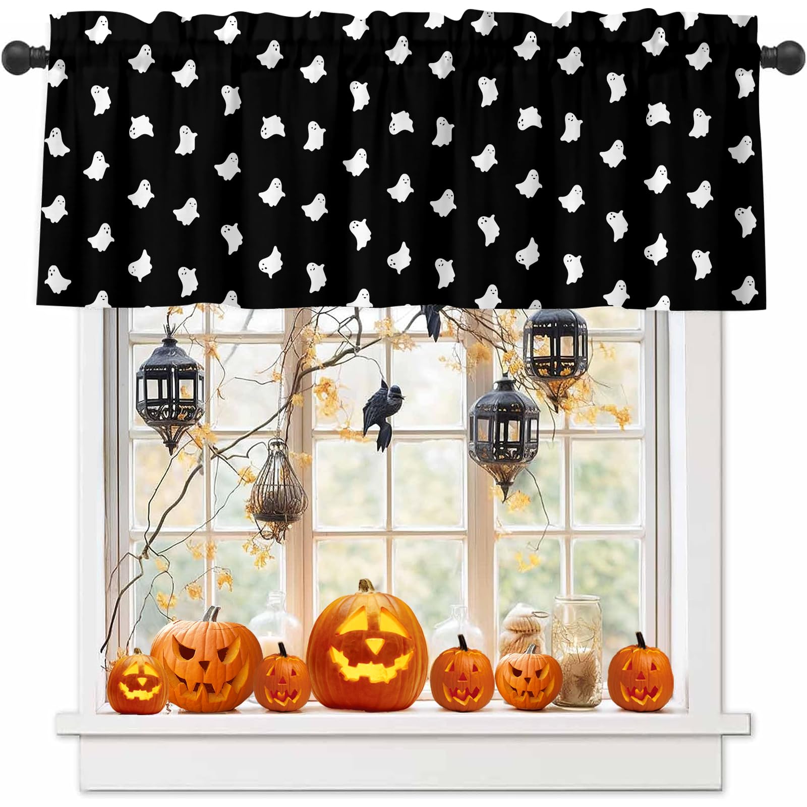Rideau de cuisine Halloween et automne : cantonnière fantôme pour salle de bain