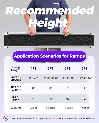 Miniatura 8 de Rampa ajustable para silla de ruedas de 5 pies, rampas portátiles telescópicas para escalones, rampa ligera de aluminio con bolsa de almacenamiento,