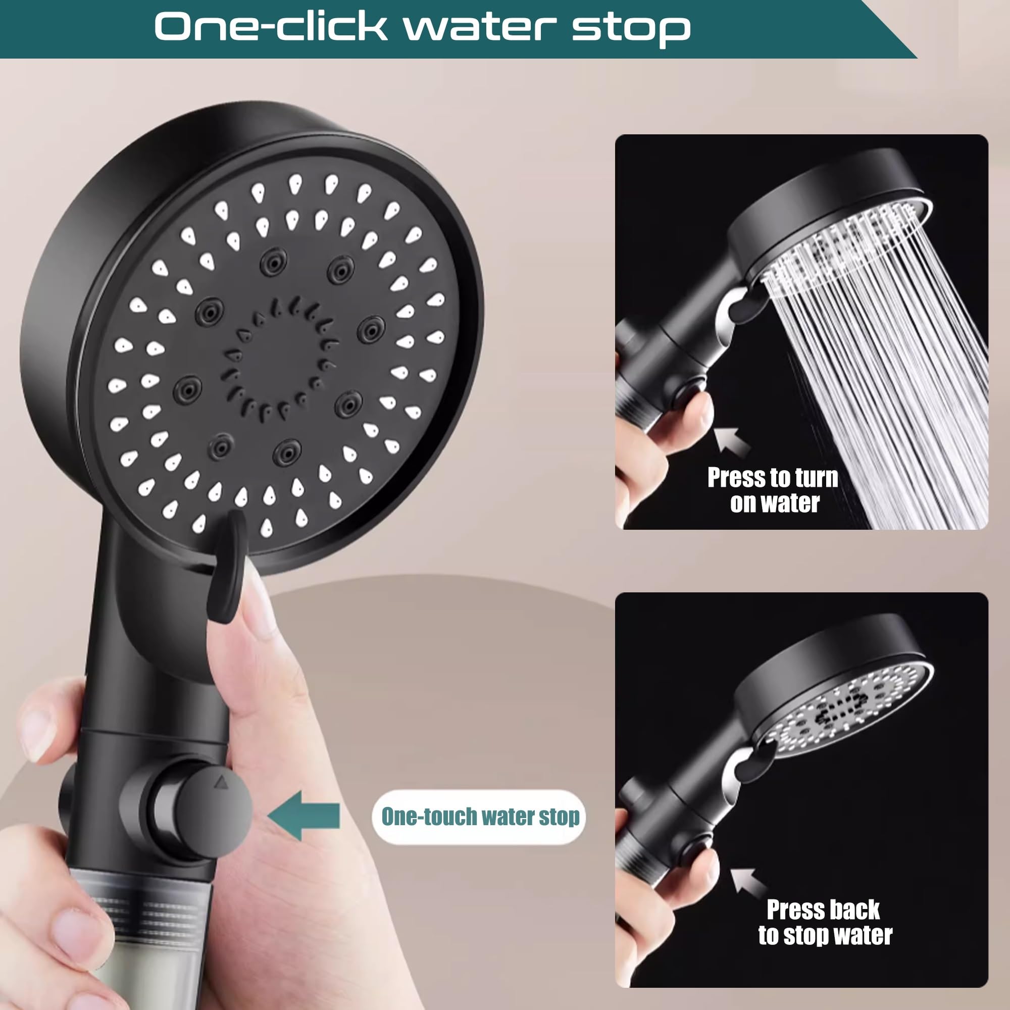 Cabezal de ducha filtrado con mano, alta presión, 5 modos, diseño desmontable, parada de agua de una tecla, filtros de agua dura para una mejor experiencia de ducha