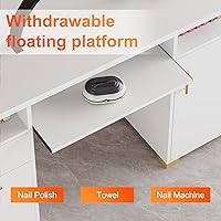 Vista 3 de Escritorio de uñas blanco para tecnología de uñas, mesa de manicura con 2 cajones y gabinete, mesa de uñas de 55 pulgadas con estante ajustable