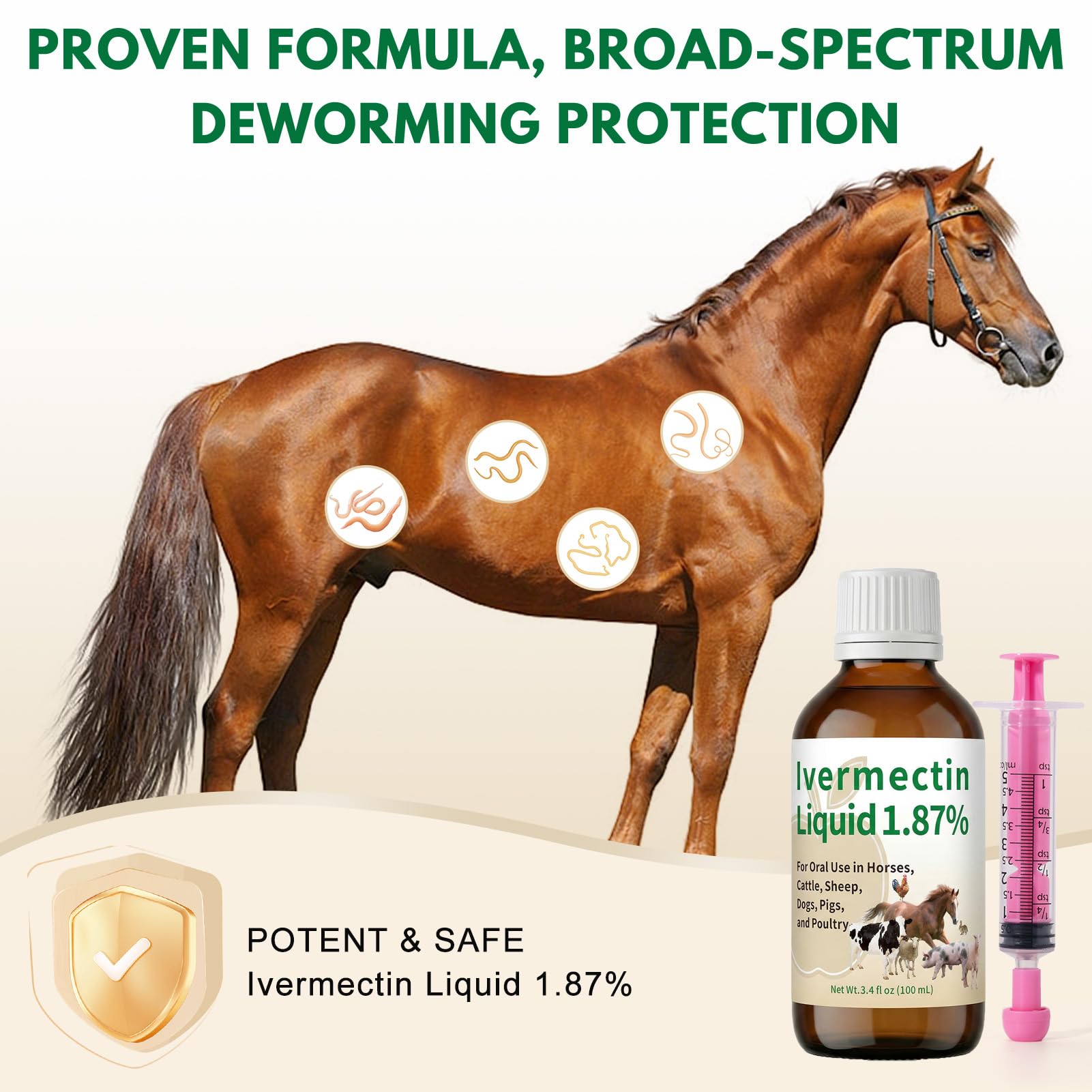 Zhizaiql Ivermectin for Horses(Liquid) – Apple Flavor, Safe for Horses, Poultry & Other Livestock of All Ages,3.4 fl oz - 2
