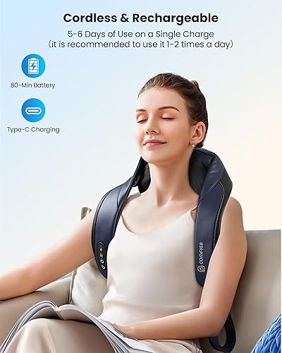 Miniatura 5 de Masajeador de cuello Shiatsu con calor, masajeador inalámbrico de cuello y hombros para aliviar el dolor de tejido profundo, calentamiento de