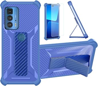 bojioderf Case Compatible for Motorola Edge 20 Pro Phone Case Cover [with Tempered Glass Screen Protector] Hybrid Case [Folding Support Magnetic] [Frosted Anti-Fingerprint] Blue