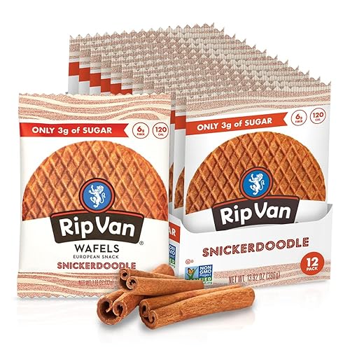Rip Van Wafels Snickerdoodle Stroopwafels, Healthy Snacks, Non-GMO, Keto Friendly, Office Snacks, Low Sugar (3g), Low Calorie, 12 Pack - 1.16 Ounce (Pack of 12)
