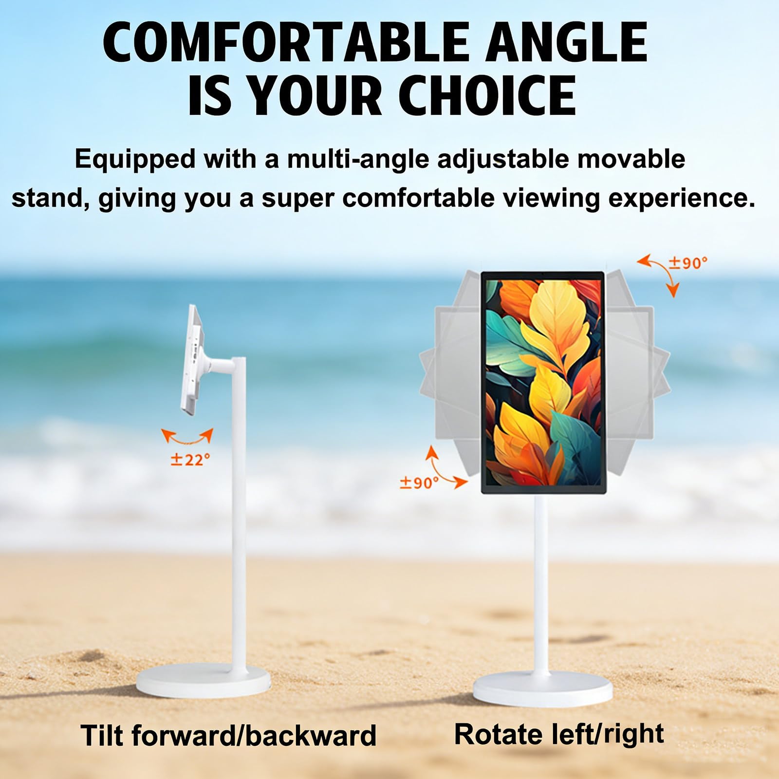 Televisor Inteligente Portátil De 24 Pulgadas con Ruedas, Pantalla Táctil Inalámbrica con Batería Integrada, Soporte Giratorio para Uso En Interiores Y Exteriores. 4+64G