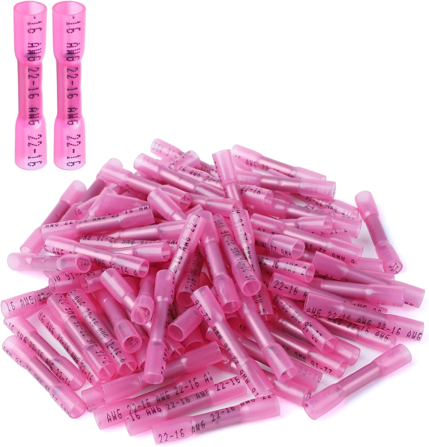 VAMRONE Heat Shrink Butt Connectors, 500Pcs 22-18 AWG Red Insulated Waterproof Electrical Wire Connectors Automotive Marine Grade Wire Crimp Terminals Butt Splices, Ideal for Boat, Truck, Stereo - Red