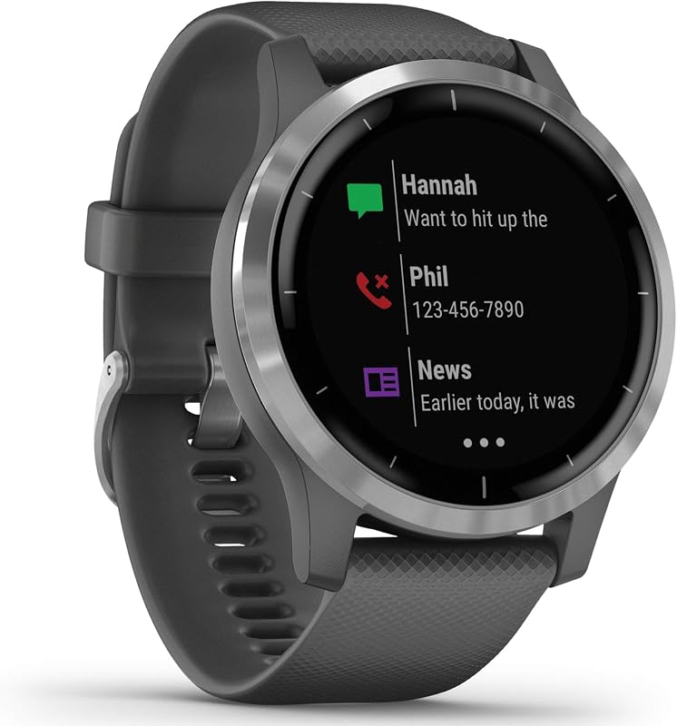Garmin 010-02174-01 vivoactive 4, Smartwatch GPS, Funciones Música, Monitoreo de energía corporal, Entrenamientos animados, Sensores de pulso Ox y más, Plata con banda gris