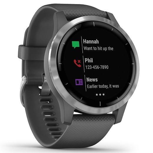 Garmin vívoactive 4, GPS Smartwatch, met muziek, Body Energy Monitoring, Animated workouts, Pulse Ox Sensors en meer, Zilver met grijze band