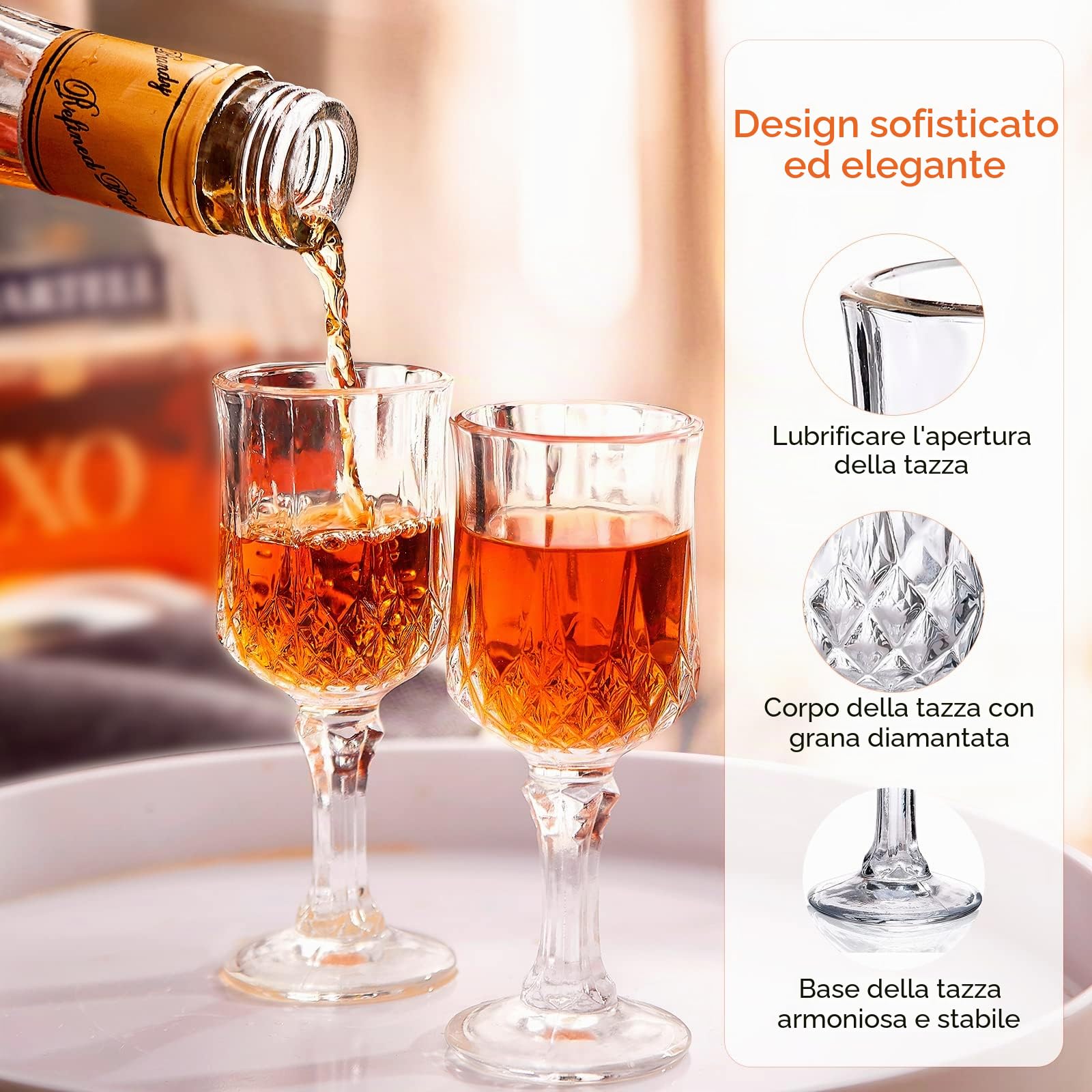Set di 6 bicchieri da liquore, 50 ml, bicchierini da shot e sherry