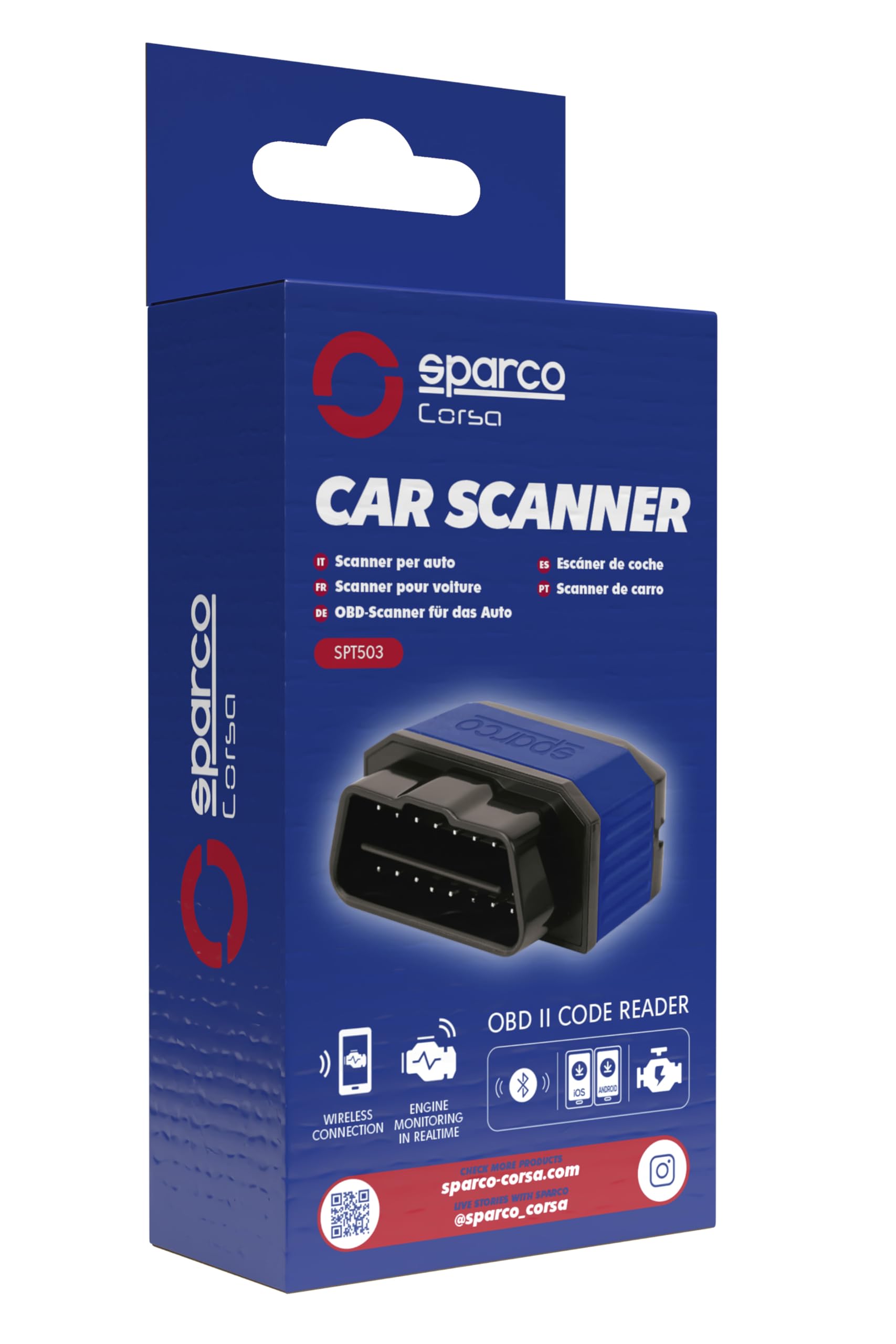 Sparco Dispositivo di diagnosi per auto multimarca OBD2 Scanner Bluetooth 5.2 per iOS e Android Lettore di codici di errore DTC Cancellazione dei guasti del motore Monitoraggio in tempo reale