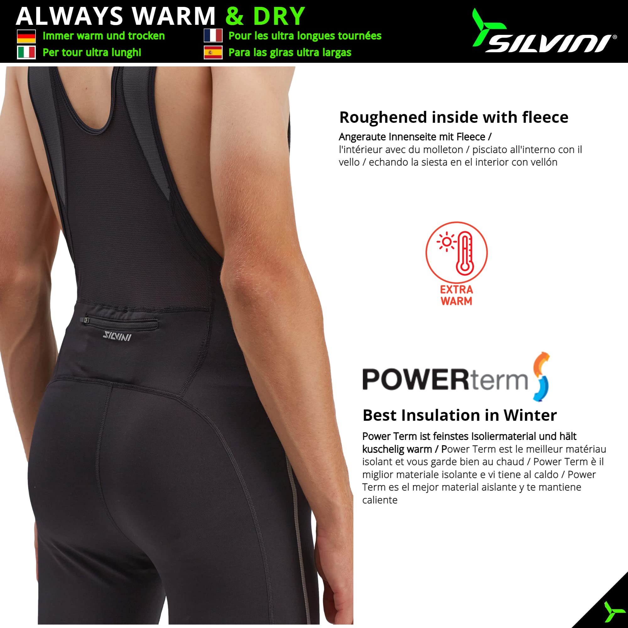 SILVINI Rubenza Elastische Funktionshose Herren mit Träger Laufhose Herren Winter lang Lauftight Herren lang Winter Laufhose Herren Thermo Laufhose Herren Langlaufhose