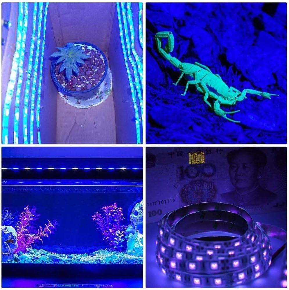UV Light Strip USB UV Black Light Strip DC5V 390nm-400nm 6.56FT/2M SMD 3528 120LEDs IP65 Waterproof Super Bright LED Strip Lights, for Fluorescent Dance Party Body Paint Stage Lighting (USB+Switch)