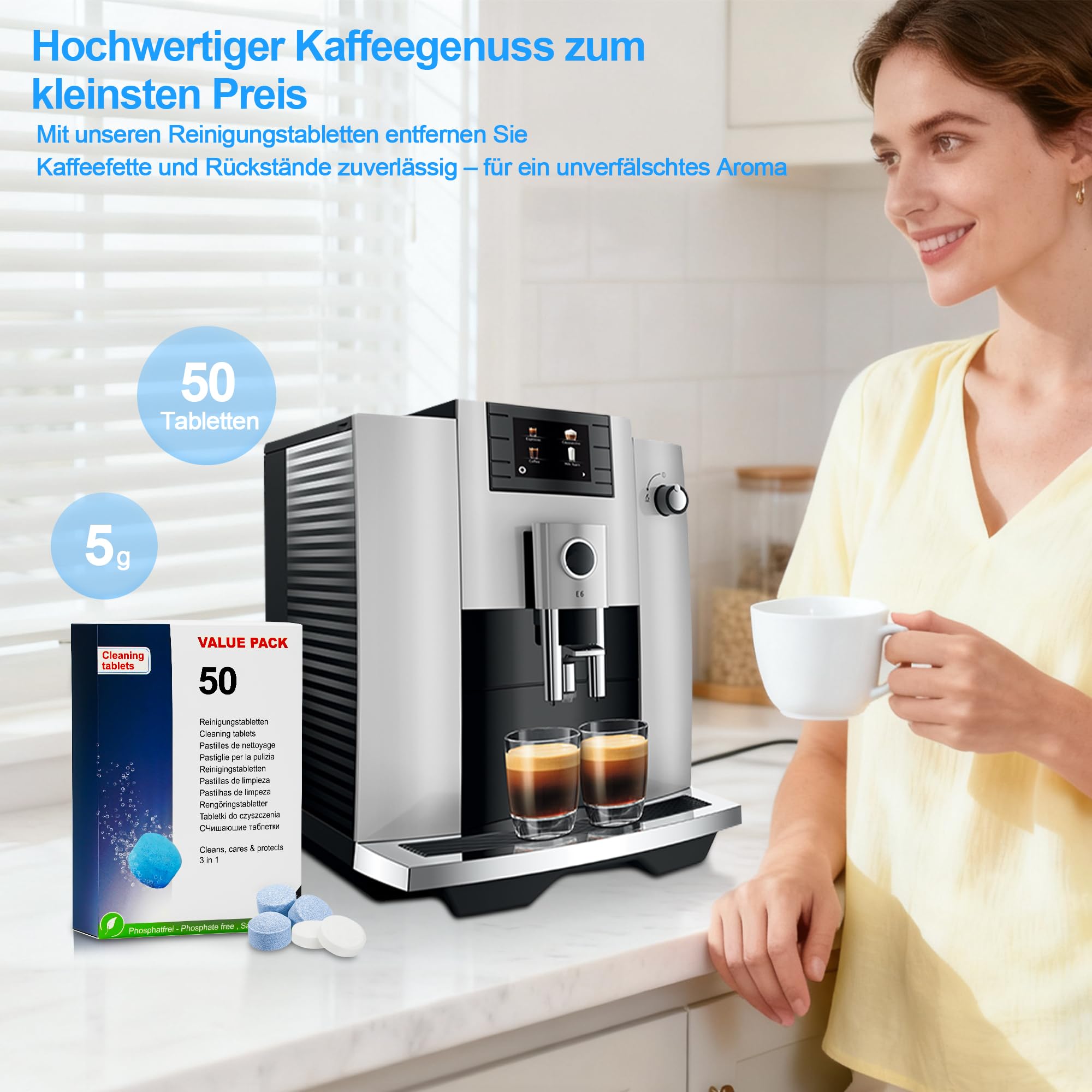 50 Reinigungstabletten Kompatibel für Kaffeevollautomaten Jura und allen Haushaltsgeräten- 50 Stück