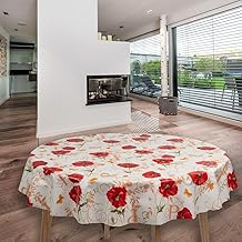 laro Round 140 cm Oilcloth Tablecloth Washable PVC Poppies Red Round 140 cm Pattern Poppies Red Size: Round 140 cm