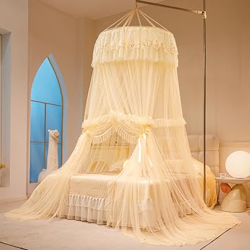 Princess Bed Canopy, Dome Netting, Canopy Bed Curtains, Beds Curtains from Ceiling, Lightweight & Breathable Mesh for Twin Full Queen King Beds C 47.2-86.6in Universal