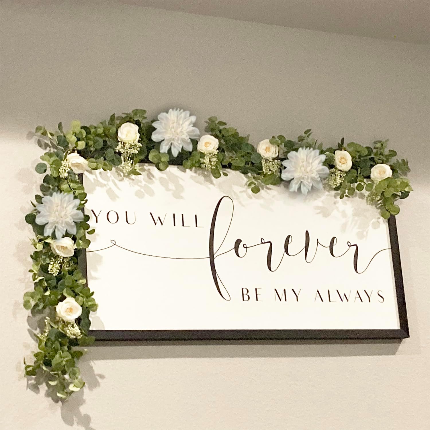 Artificial Flower Garlands, Rose Flower Vine, Artificial Eucalyptus Garland with Flowers, 6' Floral Garland for Wedding Decor Home Table Runner Mantle (White) - Image 5