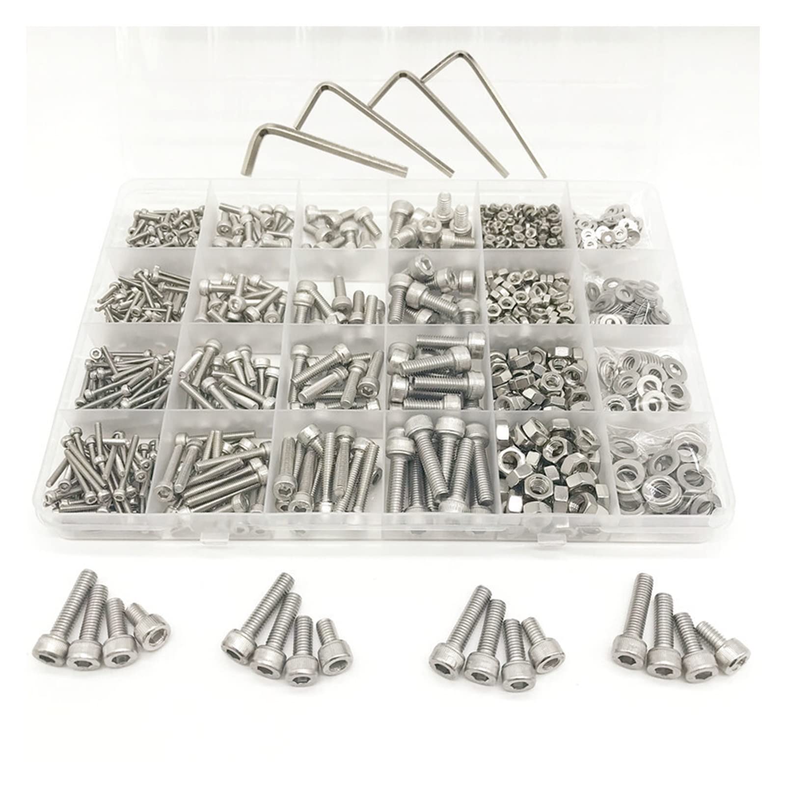 Youngran 880 Unidades/Caja de Cabeza Hueca Hexagonal Tornillo Conjunto M2 M3 M4 M5 304 Tornillos de Cabeza Hexagonal de Acero Inoxidable Redondo Plano Kit Surtido Leisurely