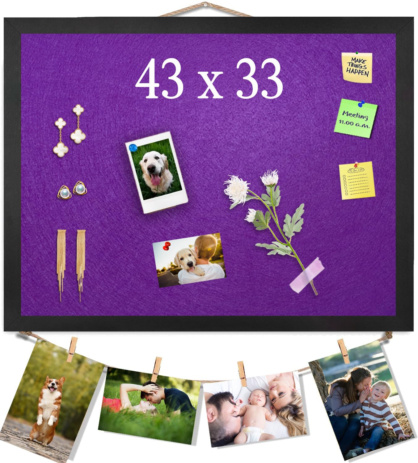 Purple Bulletin Board Cork Boards with Felt, 43x33cm Small Display Pin Board Vision Board for Walls Jewelry, Notes