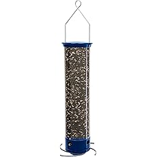Droll Yankees Squirrel Proof Bird Feeders for Outdoors - Flipper, Collapsible Perches, 5-Pound Seed Capacity, Blue