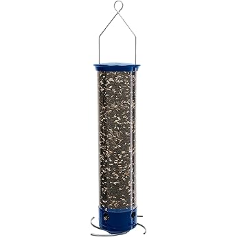 Droll Yankees Squirrel Proof Bird Feeders for Outdoors - Flipper, Collapsible Perches, 5-Pound Seed Capacity, Blue