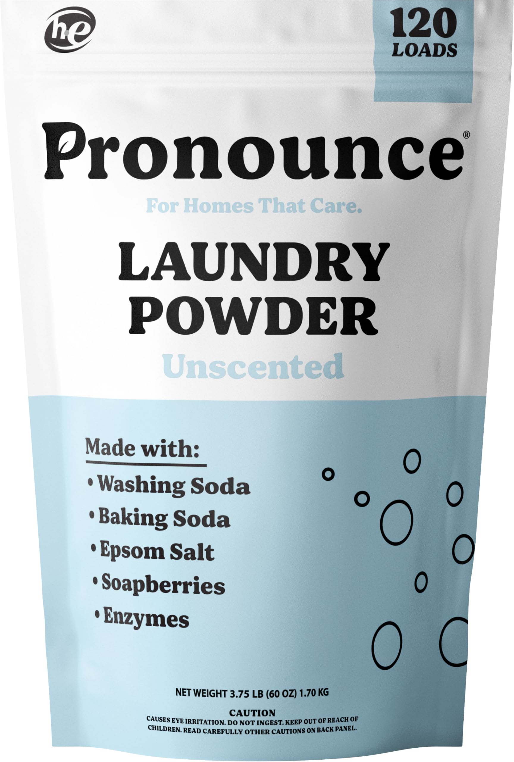 Pronounce Alternativa al detergente en polvo para ropa | Ingredientes derivados de la tierra, ecológico, más seguro para pieles sensibles, eccema y bebés. Combate las manchas y los olores. HE Safe