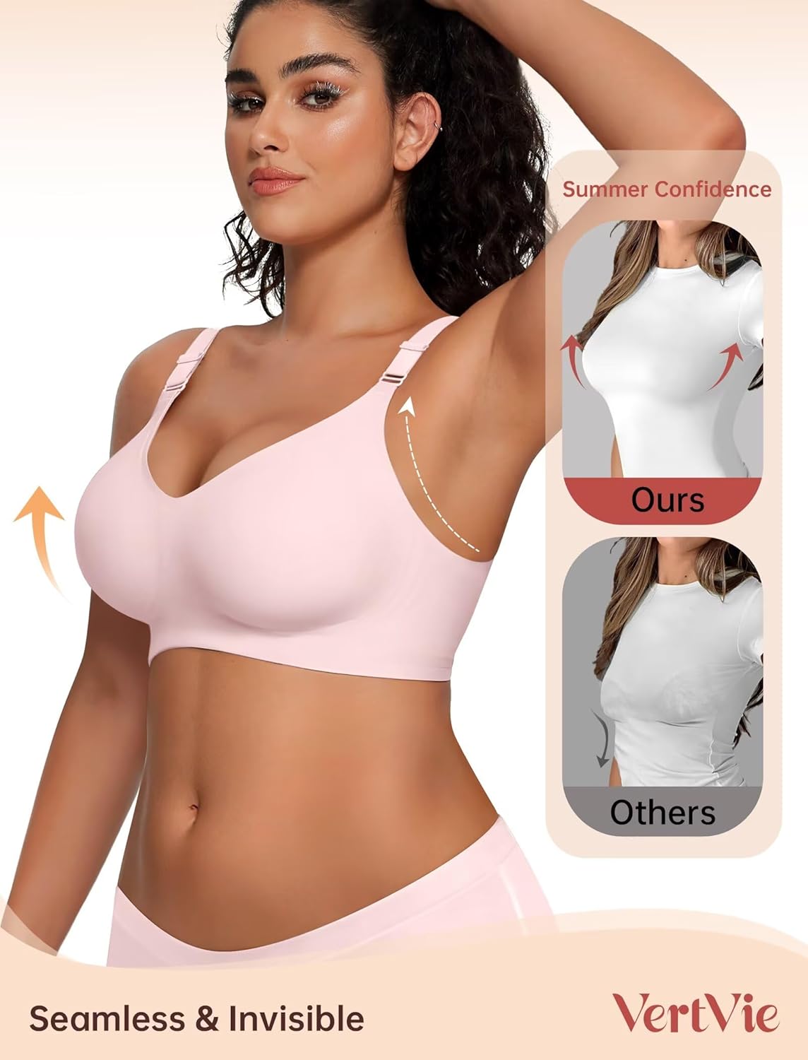 Vertvie Womens Wireless Bras No Underwire Push Up Bra Seamless Supportive Full Coverage Everyday Bras Regular and Plus Size - Image 3