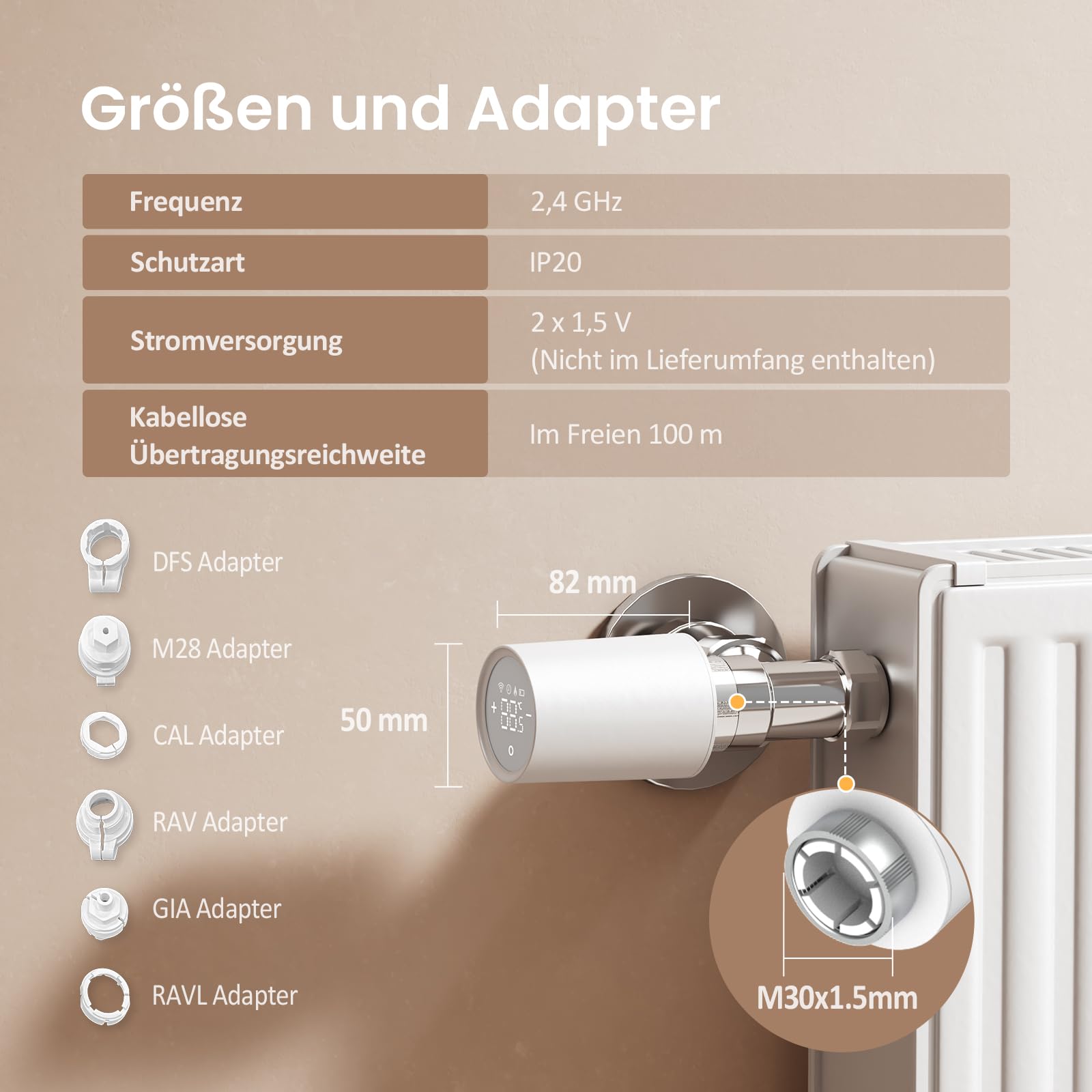 EMKE Smart Heizkörperthermostat Kit, Intelligenter Heizungsthermostat inklusive Tuya Zigbee 3.0 Gateway mit App-Funktion, kompatibel mit Alexa & Google Home, M30*1,5mm, 6 Adapter