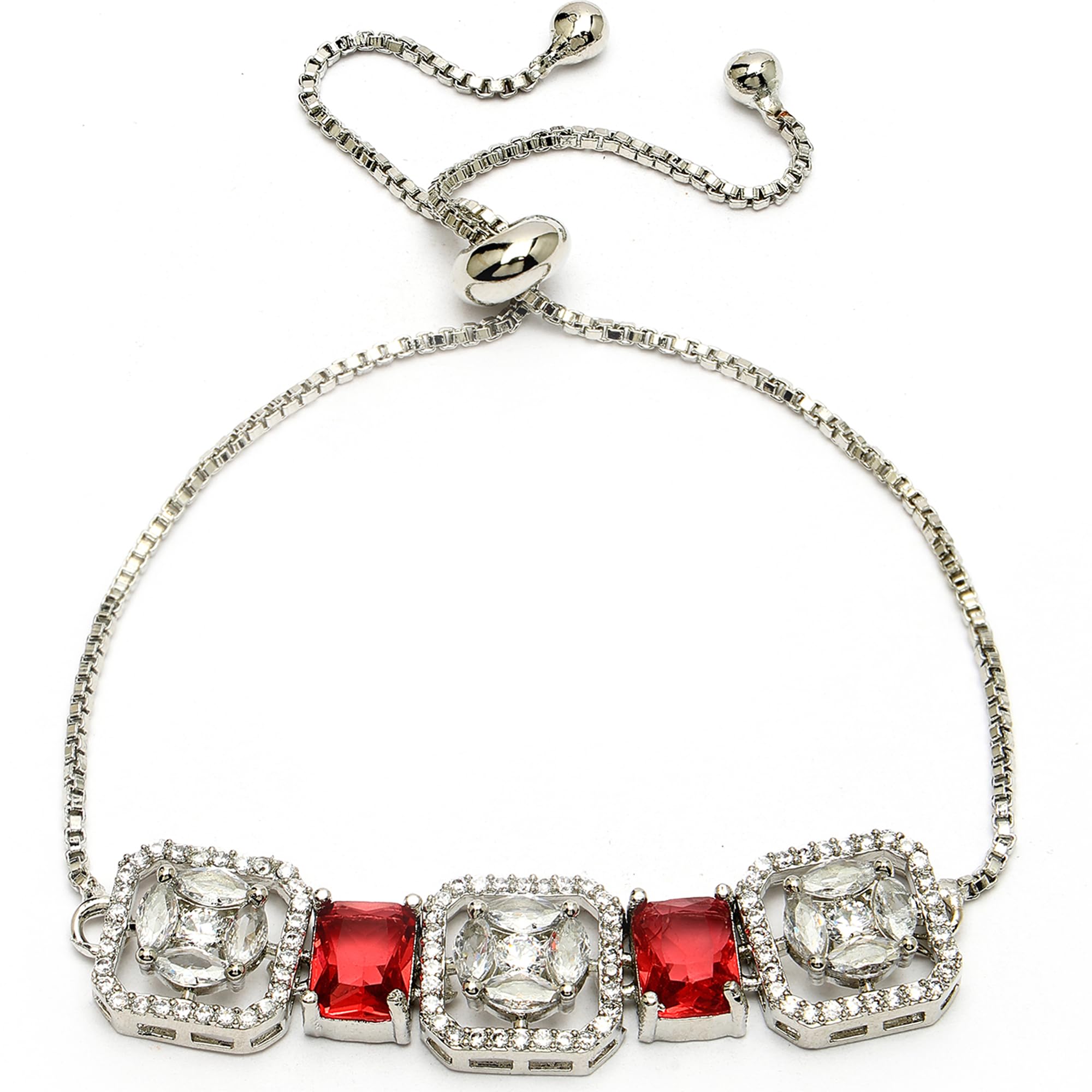 ZENEME Rhodium Plated Stylish American Diamond Crystal Silver Plated Trinket Elation Adjustable Pull Chain Bracelet For Women & Girls (Trinket Elation Red Bracelet) (B0D8H6BKJ4) Amazon Price History, Amazon Price Tracker