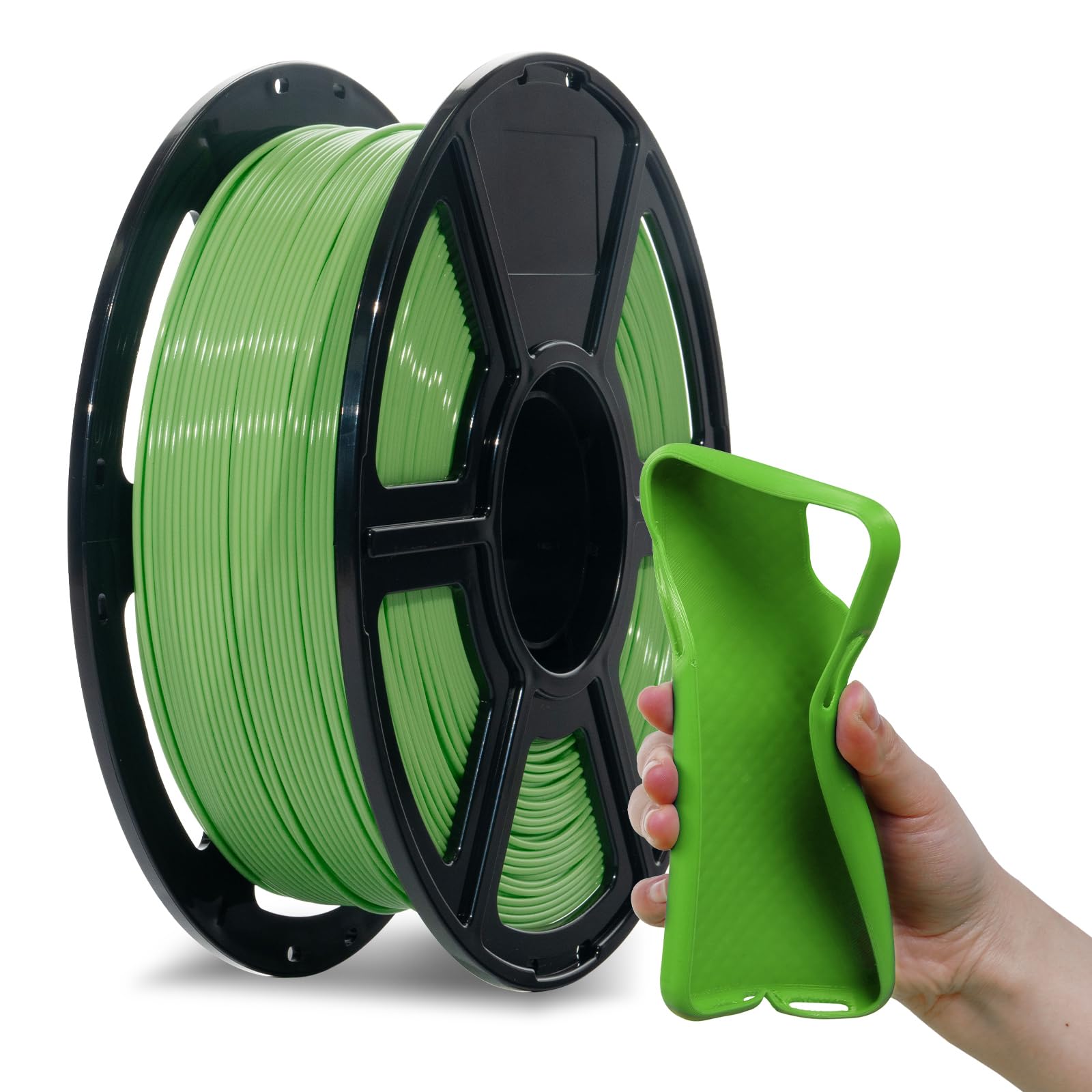 Flashforge Filamento flessibile per stampante 3D in PLA con stampa 3D, 1 kg, precisione dimensionale della bobina +/- 0,02 mm, rispetto all'ambiente, nessun fumo e nessun odore (verde, PLA flessibile)