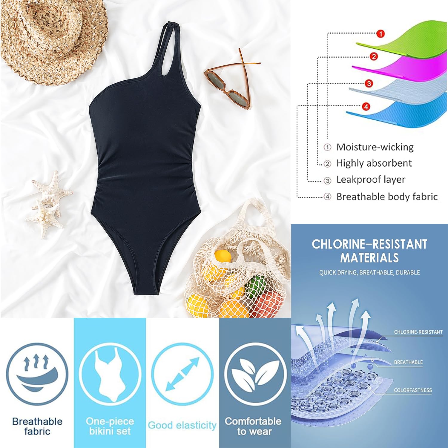 USUN Trajes de Baño De Una Pieza para Mujer Alta Cuello en V Control de Barriga Fruncido Bañador Reductores Barriga Monokinis Cintura Vintage Push Up Sexy Slim Fit Cintura Alta Bikini