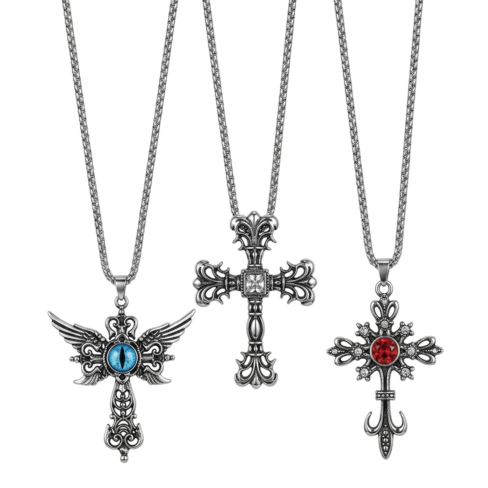 ffzdena Cross Chain Gothic Jewellery Set, Punk Style Cross Necklace for Men, 3PCS Accessories for Alternative Fashion Enthusiasts, Unisex Gothic Jewelry for Concerts and Daily Wear-picture-12