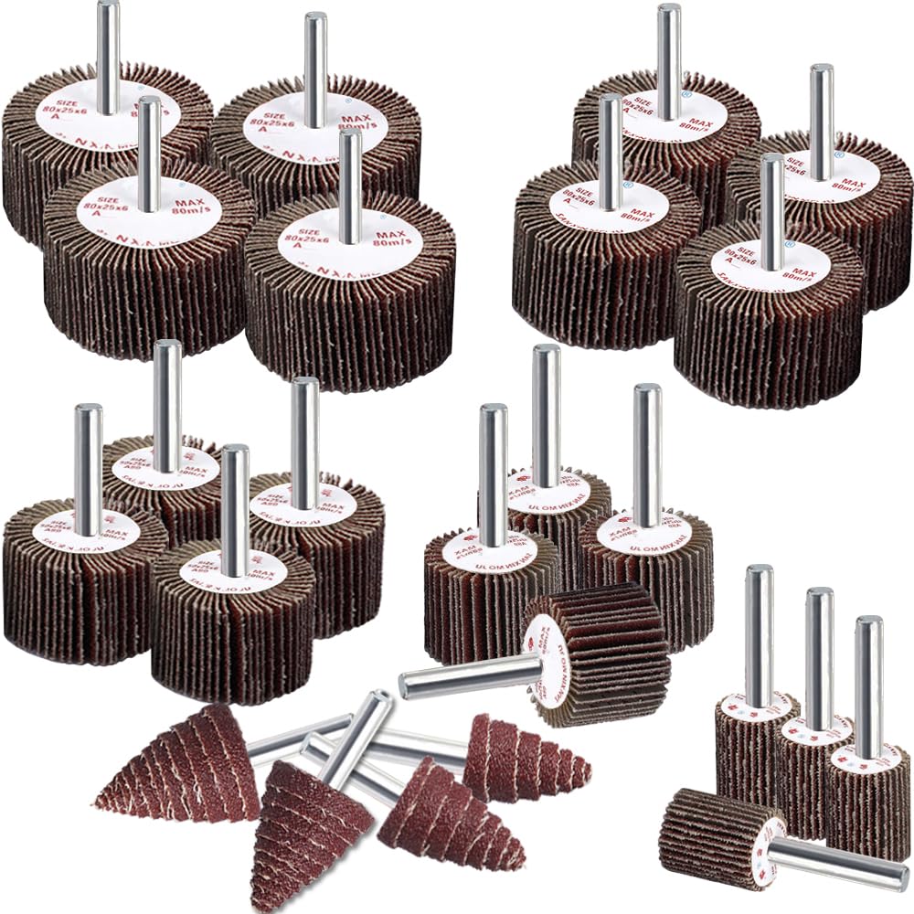 IELEK Flap Wheels Sander Set 24 Pcs 1/4" Shank Flap Wheel Grinder 80 Lamellar Aluminum Oxide Sanding Attachment Kit Drills for Wood and Metal