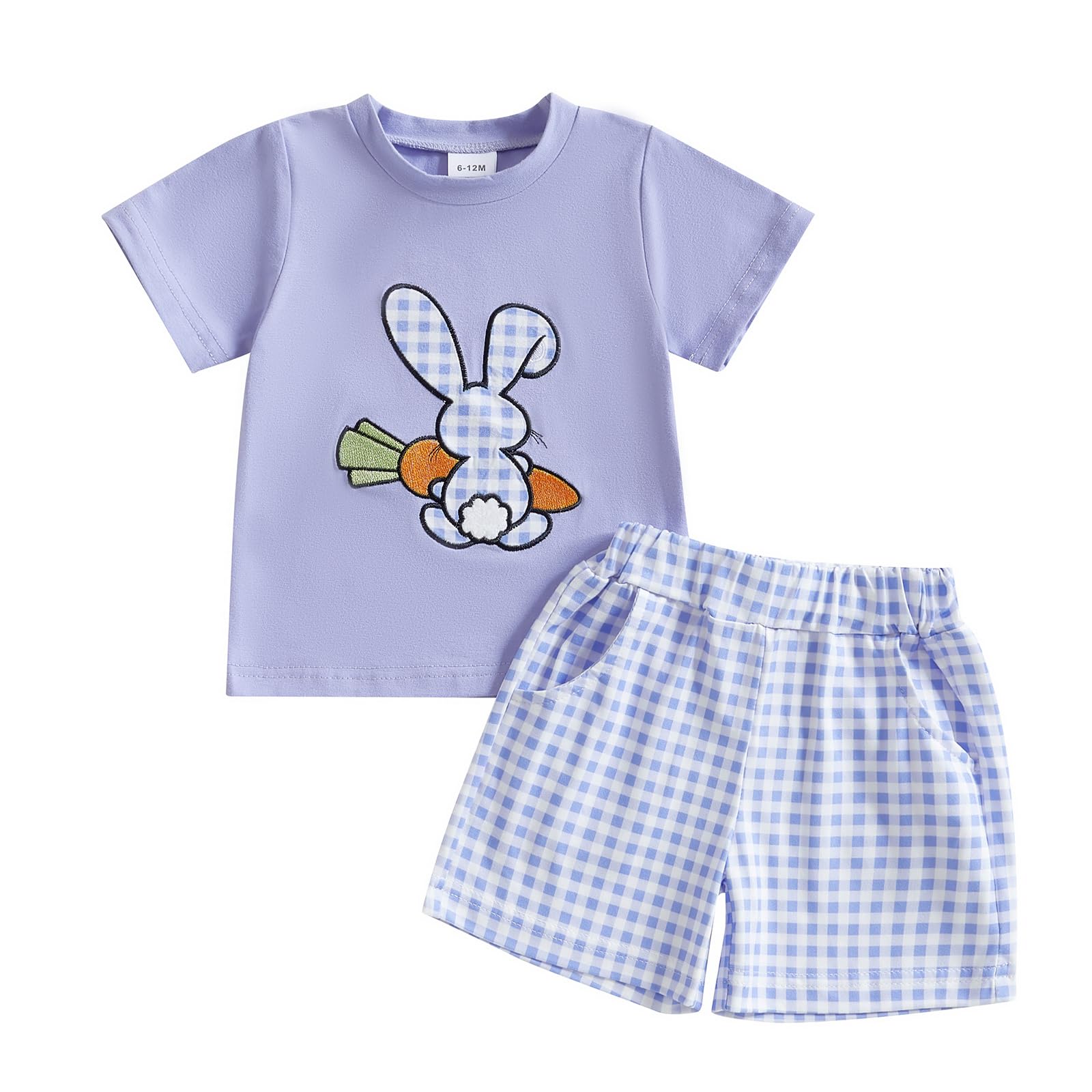 Toddler Baby Boy Easter Rabbit Outfit Short Sleeve Bunny Carrot Smocked T-shirt Elastic Waist Shorts Summer Clothes
