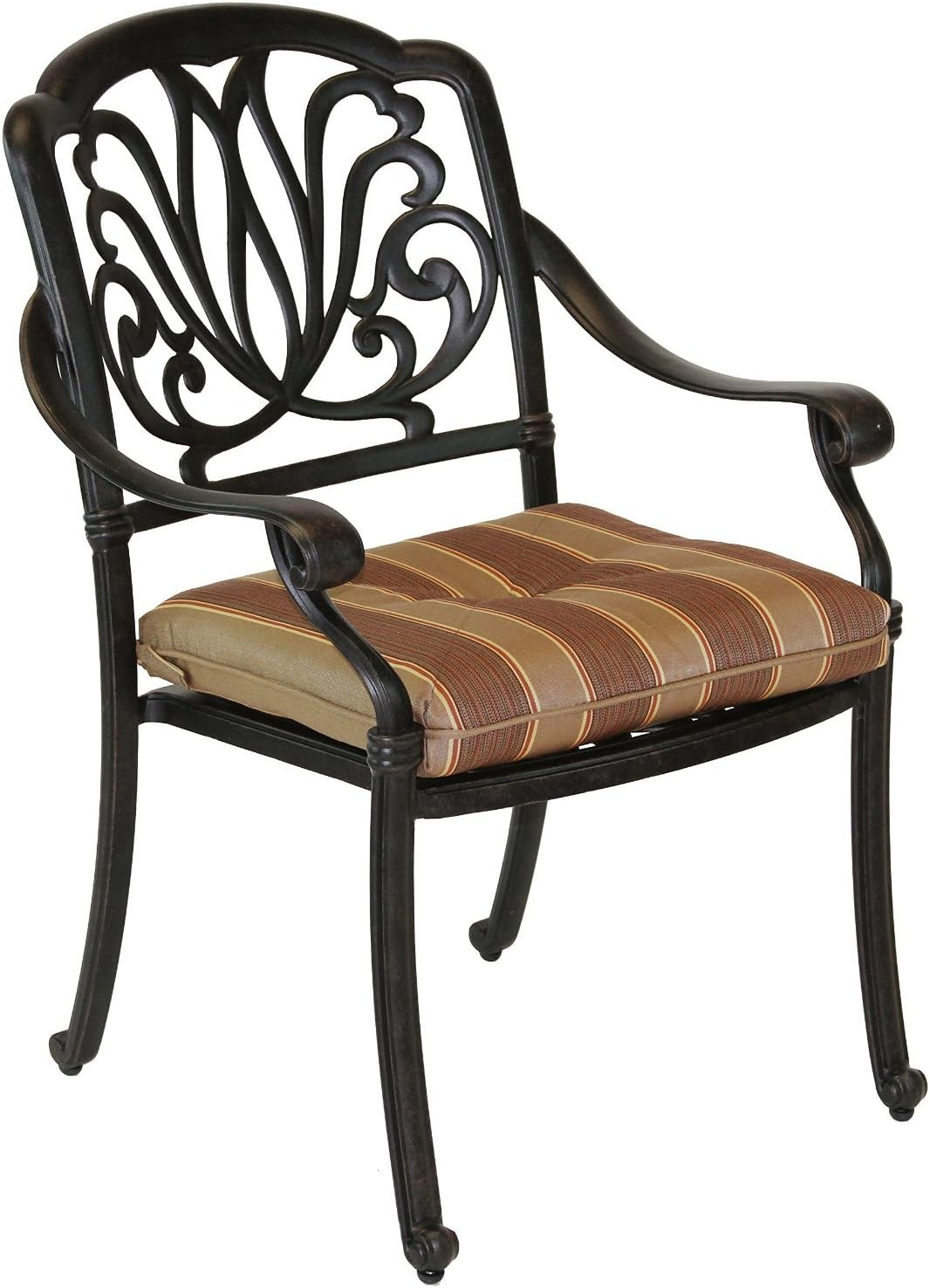 Elizabeth Outdoor Patio Dining Chair Cast Aluminum Dark Bronze Set of 4, Walnut Cushions