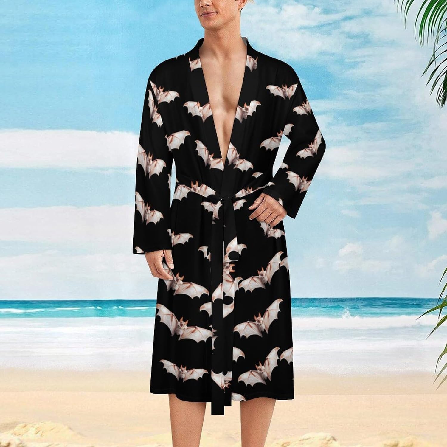 Bat Mens Robe Long Bathrobe for Women Bath Robes Lightweight Soft Printed Sleepwear