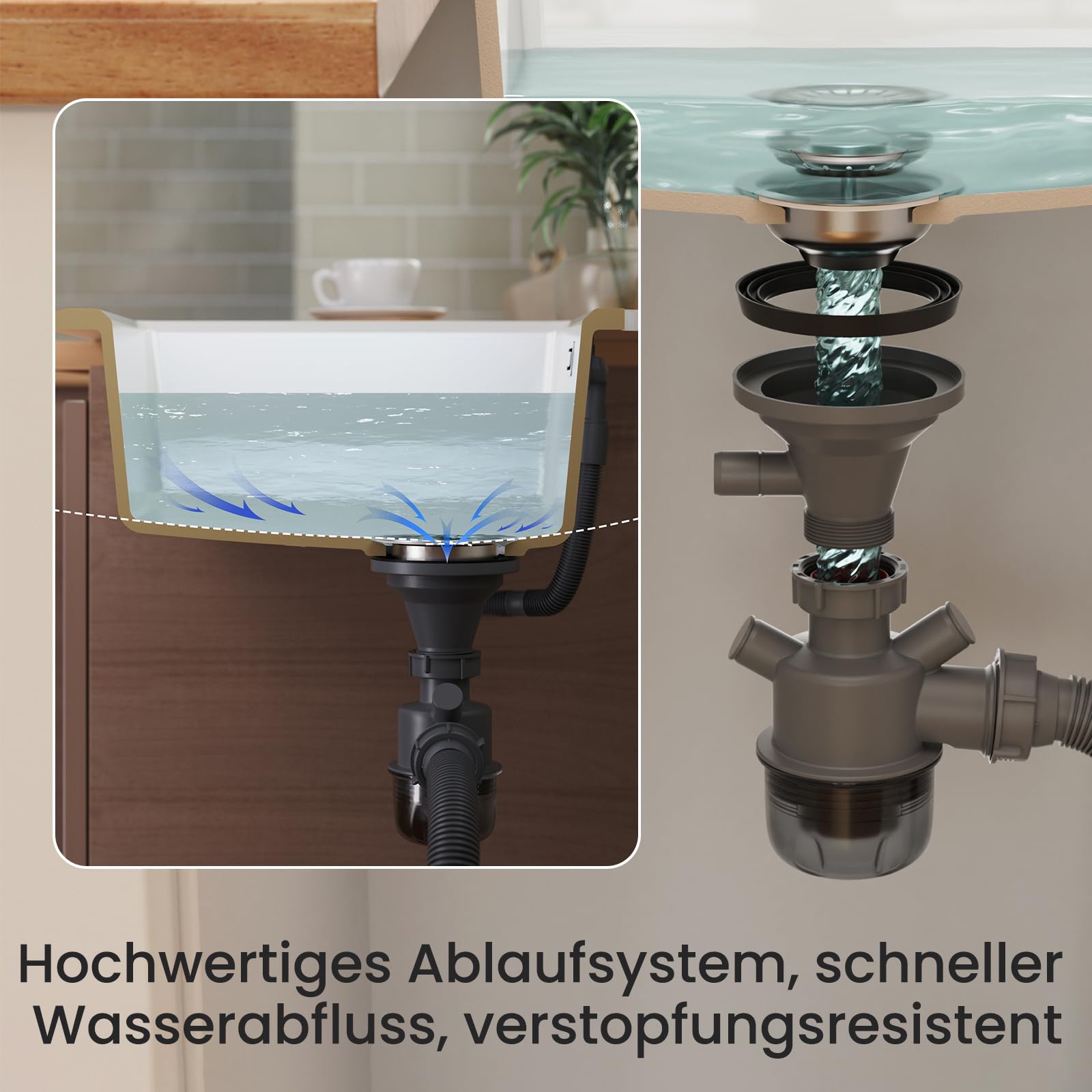 CECIPA Spülbecken mit Abtropffläche 86 x 45 cm, Spüle küche Schwarz, Granitspüle Küchenspüle Graphitschwarz, Küchenwaschbecken, 1 becken, inkl. Siphon Ab- und Überlaufgarnitur | Spülbecken mit Abtropffläche 86 x 45 cm, Spüle küche Schwarz, Granitspüle Küc