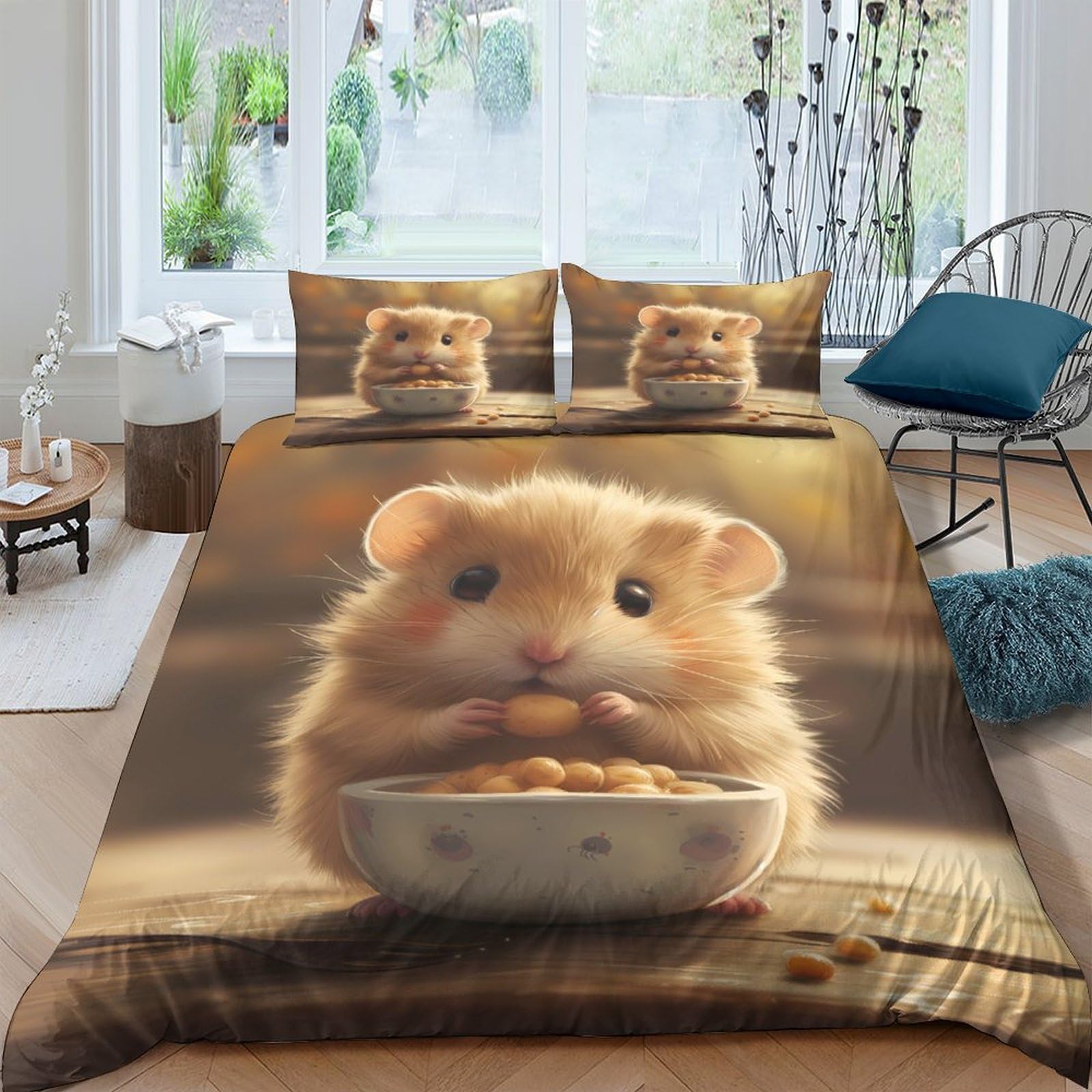 Ctjqhvkz Style-1 3D Printed Cute Hamster Fitted Sheet Microfiber Soft Cartoon Animal Bed Cover For Bedroom Dorm Mattress Protection Decor Single（135X200cm）