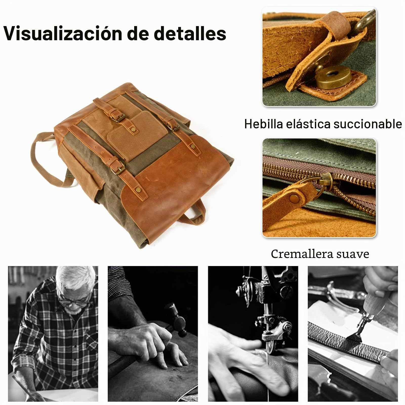 FANDARE Mochilas de Marcha Mochila Hombre Macutos de Senderismo Lienzo Mujeres Mochila Vintage de Lona Mochilas de Ciclismo Mochila Trekking al Aire Libre Viaje Excursionismo Daypacks Verde