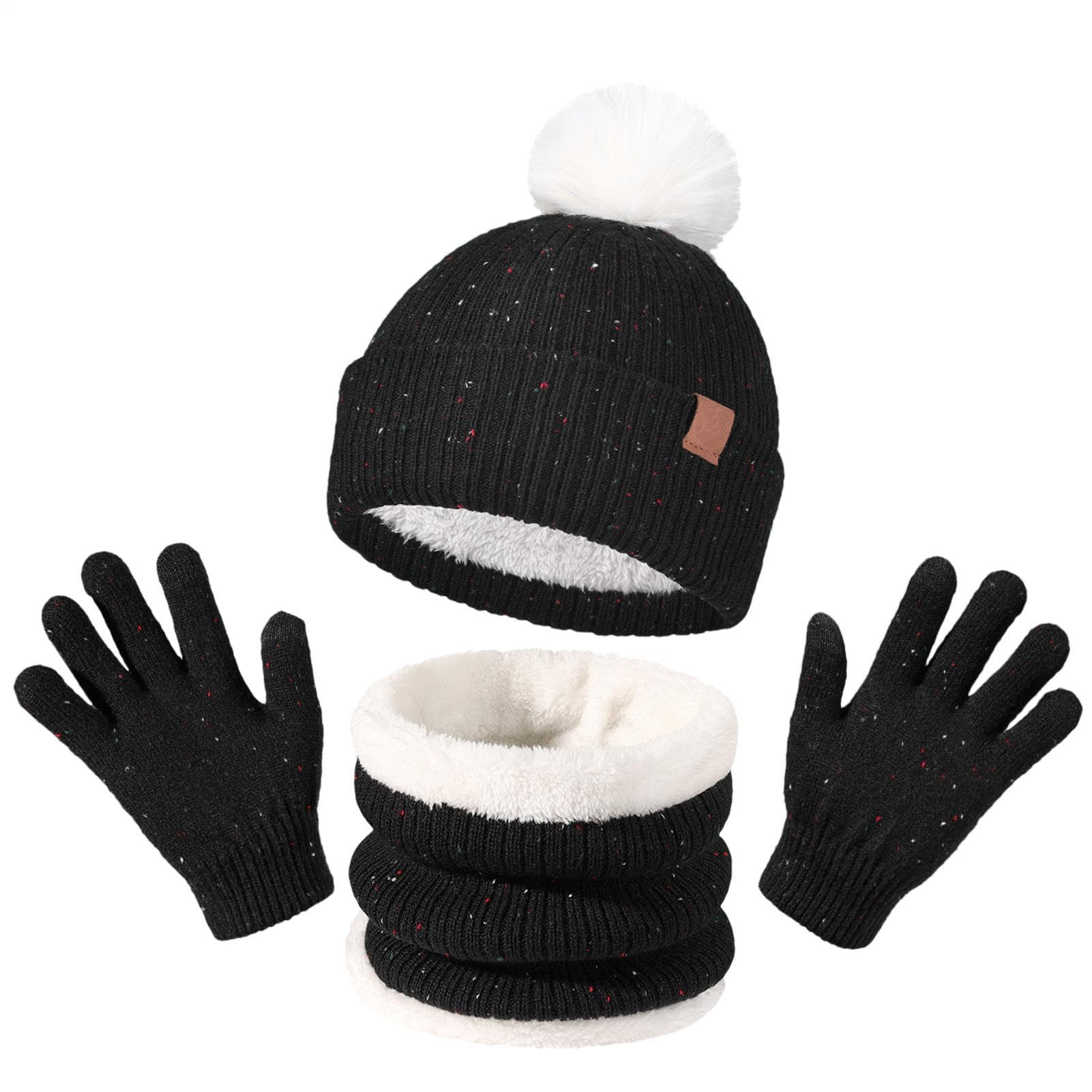 Set per bambini per il freddo – Simpatico cappello e guanti invernali | Scaldacollo morbido e caldo con cappello e guanti abbinati per ragazzi e ragazze attività all'aperto, gite scolastiche
