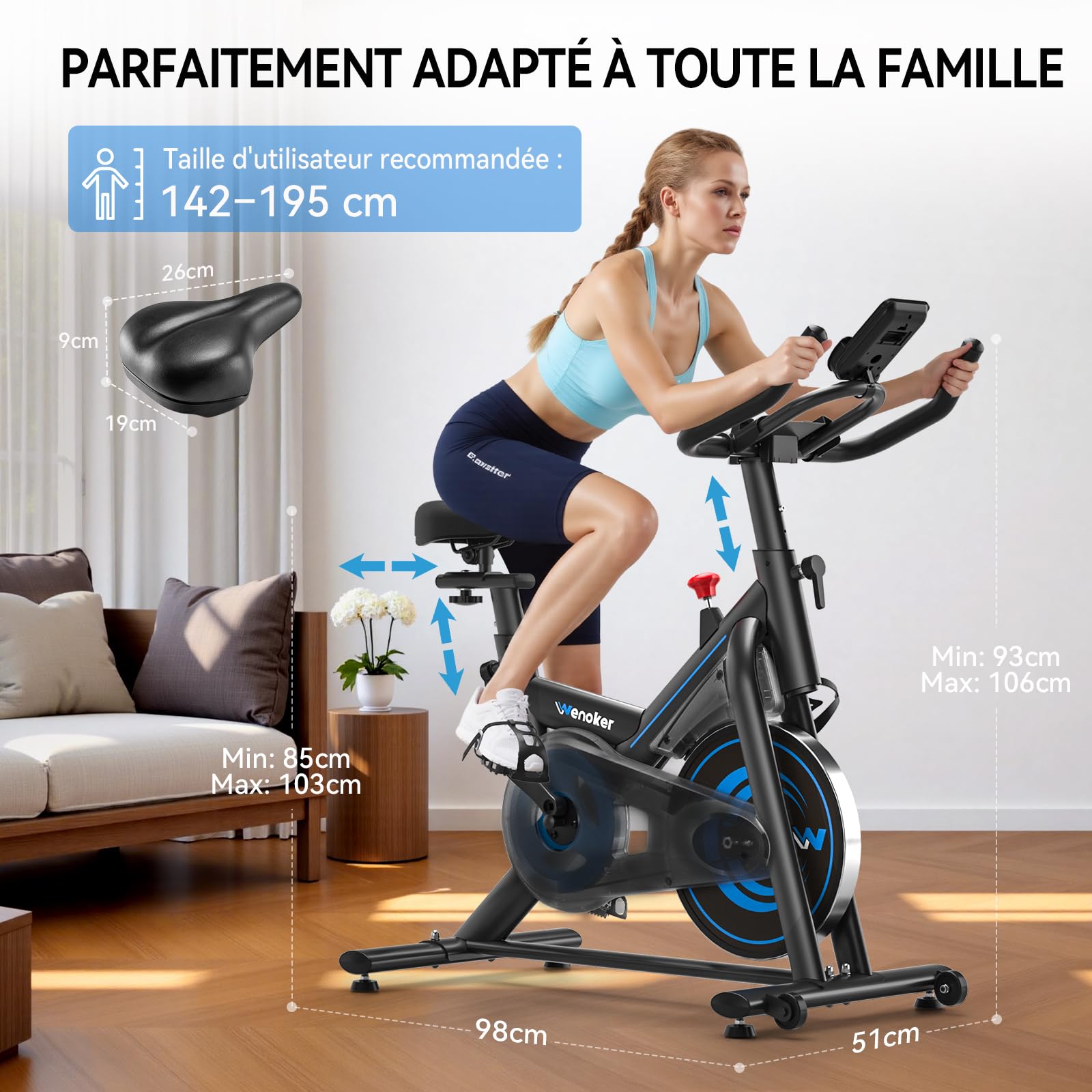Wenoker Vélo d'Appartement avec APP, Résistance Magnétique Réglable, écran LCD, Capacité Max 160 kg