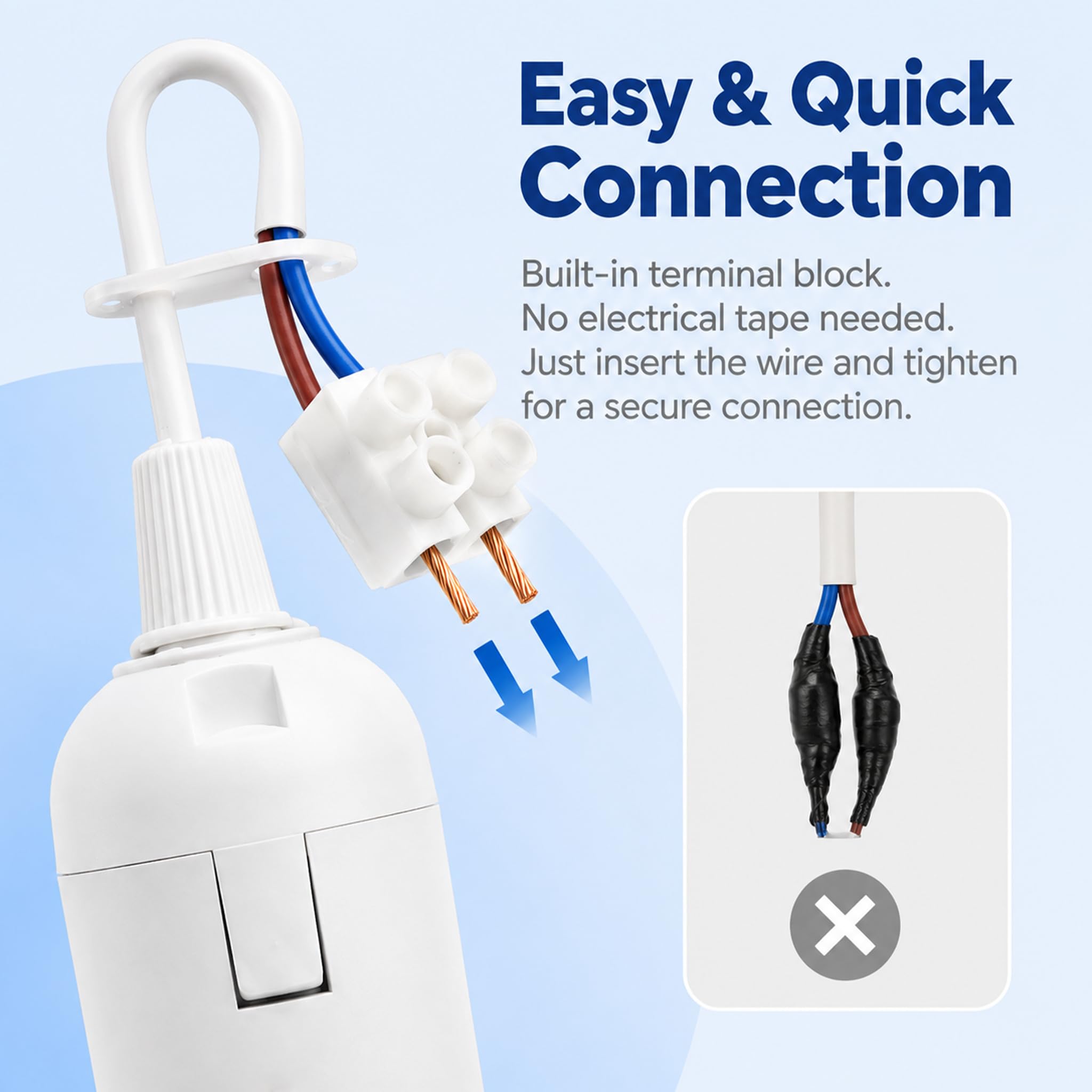 5 Stück E27-Fassungen, E27-Lampenfassung mit Kabel und Sockelklemme für Halogenlampen und Energiesparlampe, Lampenfassung mit Spannungsprüfkabel, Lampensockel für die Installation