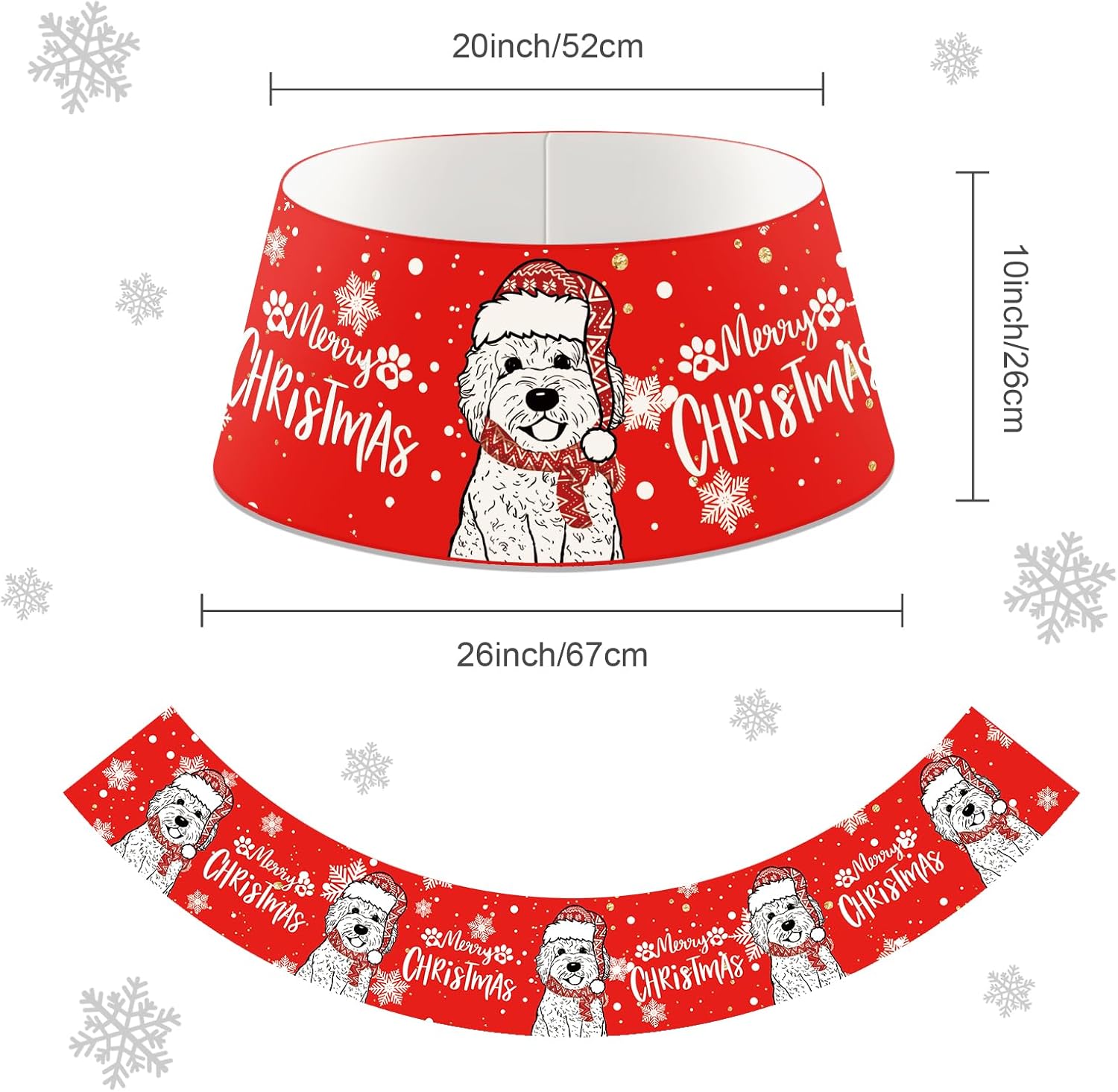 Dog Christmas Tree Collar Golden Doodle Christmas Decor Red Tree Skirt with LED Light Ring Base Cover for Christmas Trees Decoration Holiday Indoor Outdoor