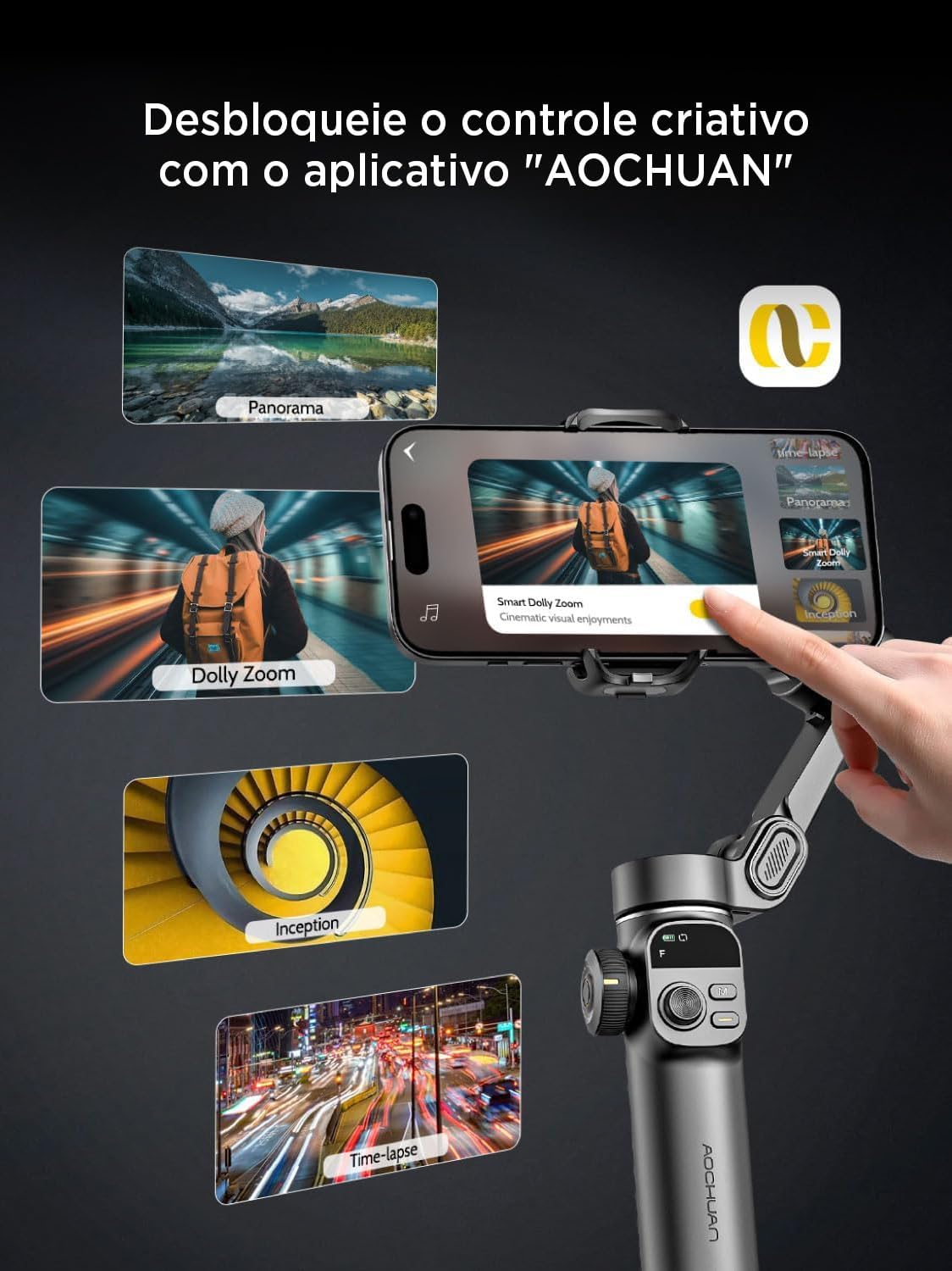 Estabilizador Gimbal para iPhone, Gimbal de 3 Eixos para iPhone com haste Extensora de 7,8 Polegadas Integrada, para iP~hone/Android, Perfeito para TikTok, YouTube e vlogs