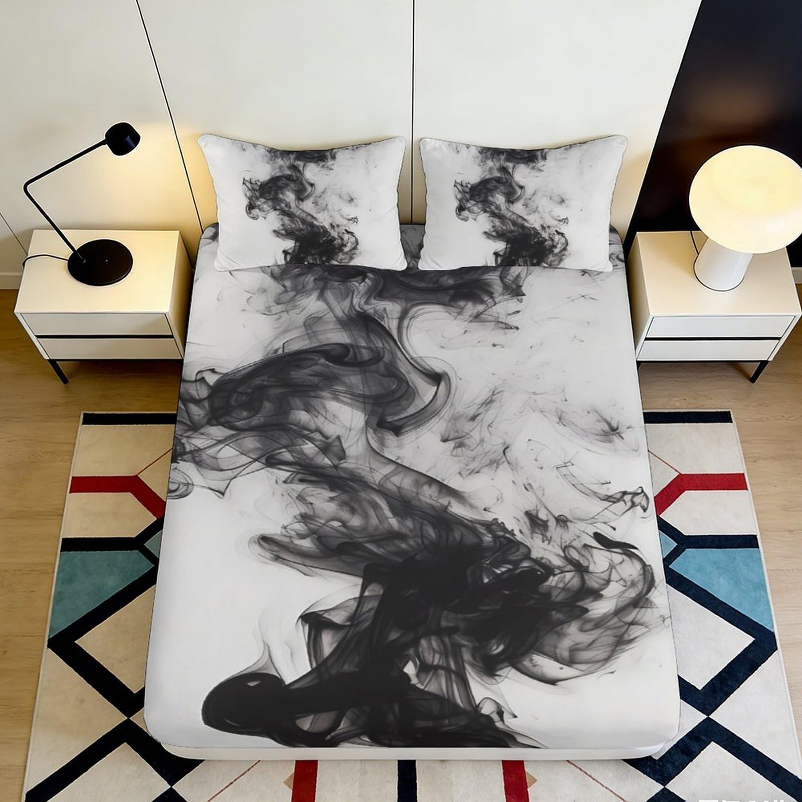 Kzqnxhjprl Style-6 3D Printed Ink Smoke Fitted Sheet Microfiber Monochrome Swirl Mattress Cover For Bedroom Dorm Easy Care 90X200x25cm