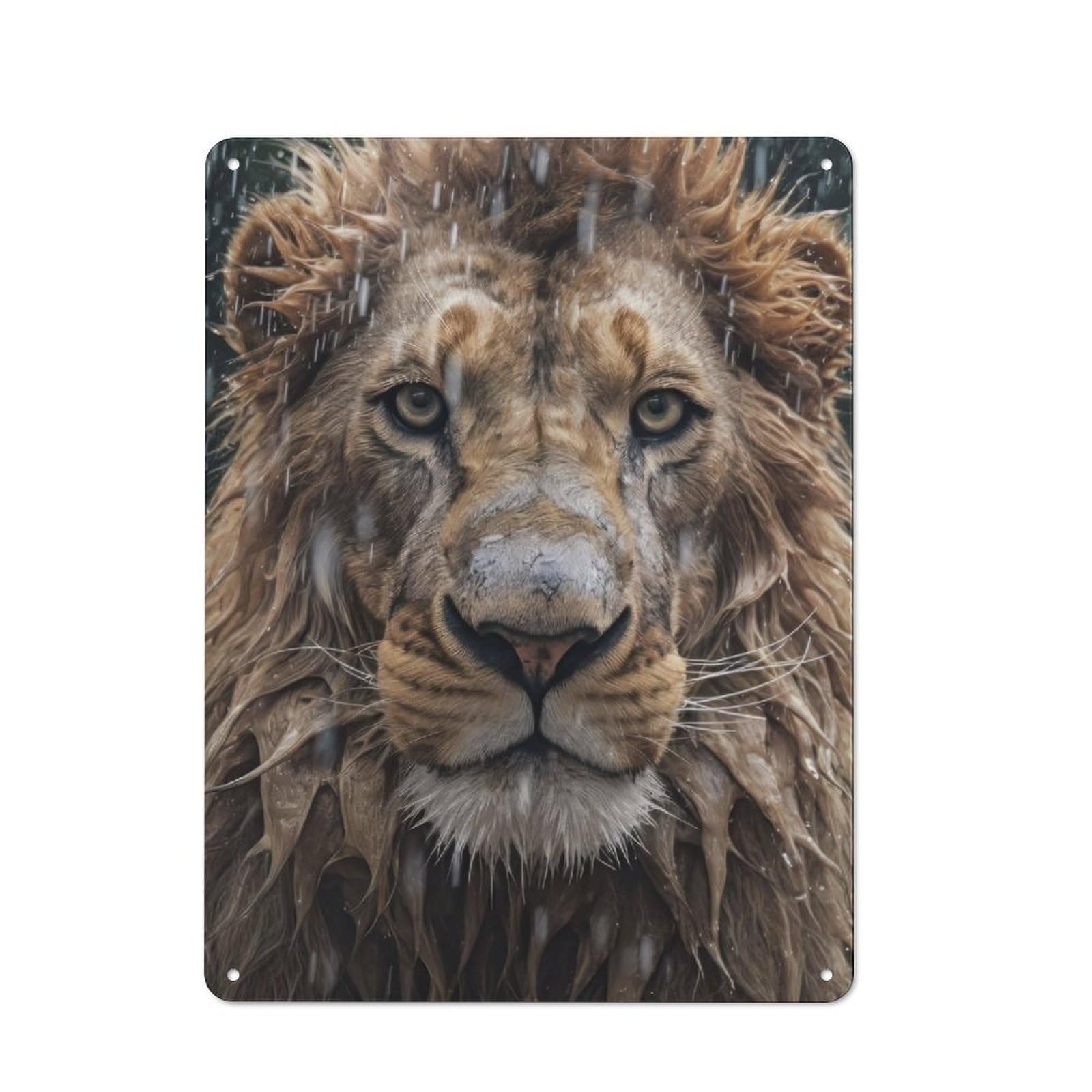 Junmoney Wet Lion Closeup Metal Wall Sign 40X30cm, Rustic Decor For Home Bar Wall, Gift Idea At Christmas For Hosts Who Enjoy Retro Interiors