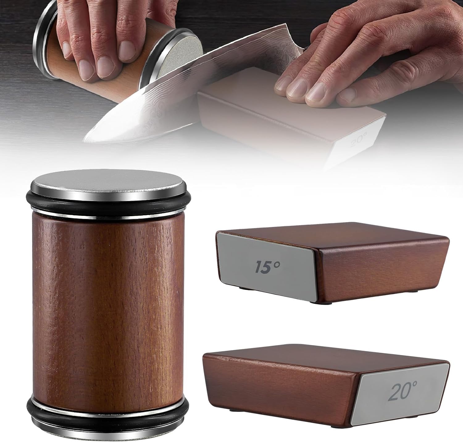 Rolling Knife Sharpener UK,Kitchen Knife Sharpening Tool with 15° & 20° Adjustable Magnetic,Knife Sharpener Roller Make Knife Sharpening Easier,Knife Sharpeners Professional for Chef Knife