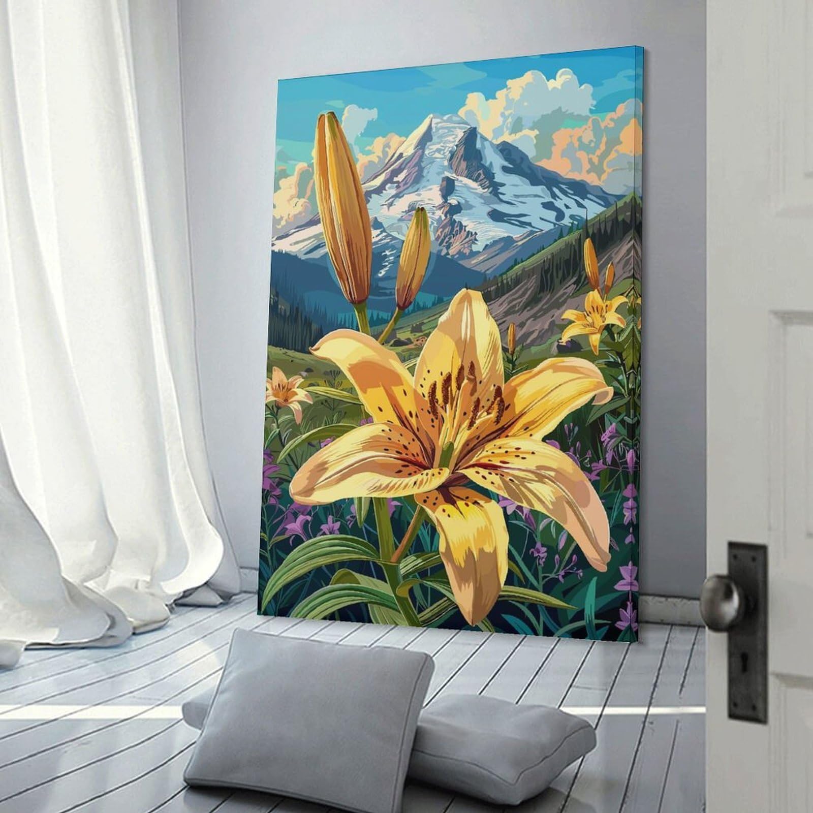 Junmoney Mountain Lilies Wall Picture Print 24x36inch(60x90cm), for Corridors, Hallways Or Apartment Entries, Wall Decor to Refresh Empty Corners