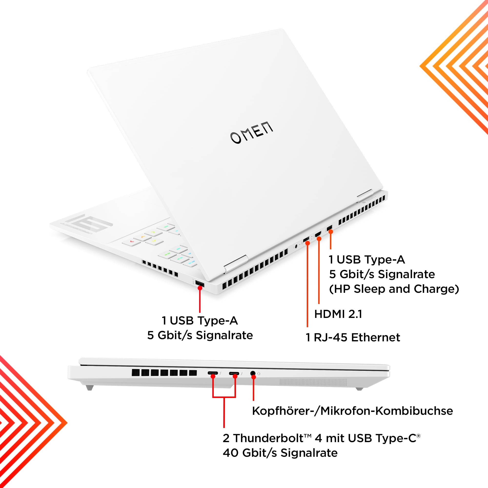 HP Omen Gaming Laptop | 16 Zoll WQXGA-240 Hz | Intel Core i7-14700HX | 32 GB DDR5 RAM | 1TB SSD | NVIDIA GeForce RTX 4060 (8GB) | QWERTZ | Windows 11 Home | Weiß